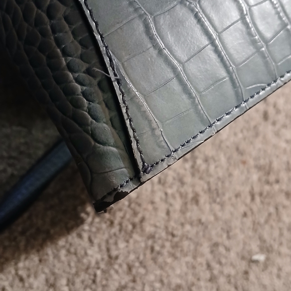 💙 Calvin Klein Croc Embossed Satchel Tote Blue Gray Leather Bag Large - Picture 9 of 16